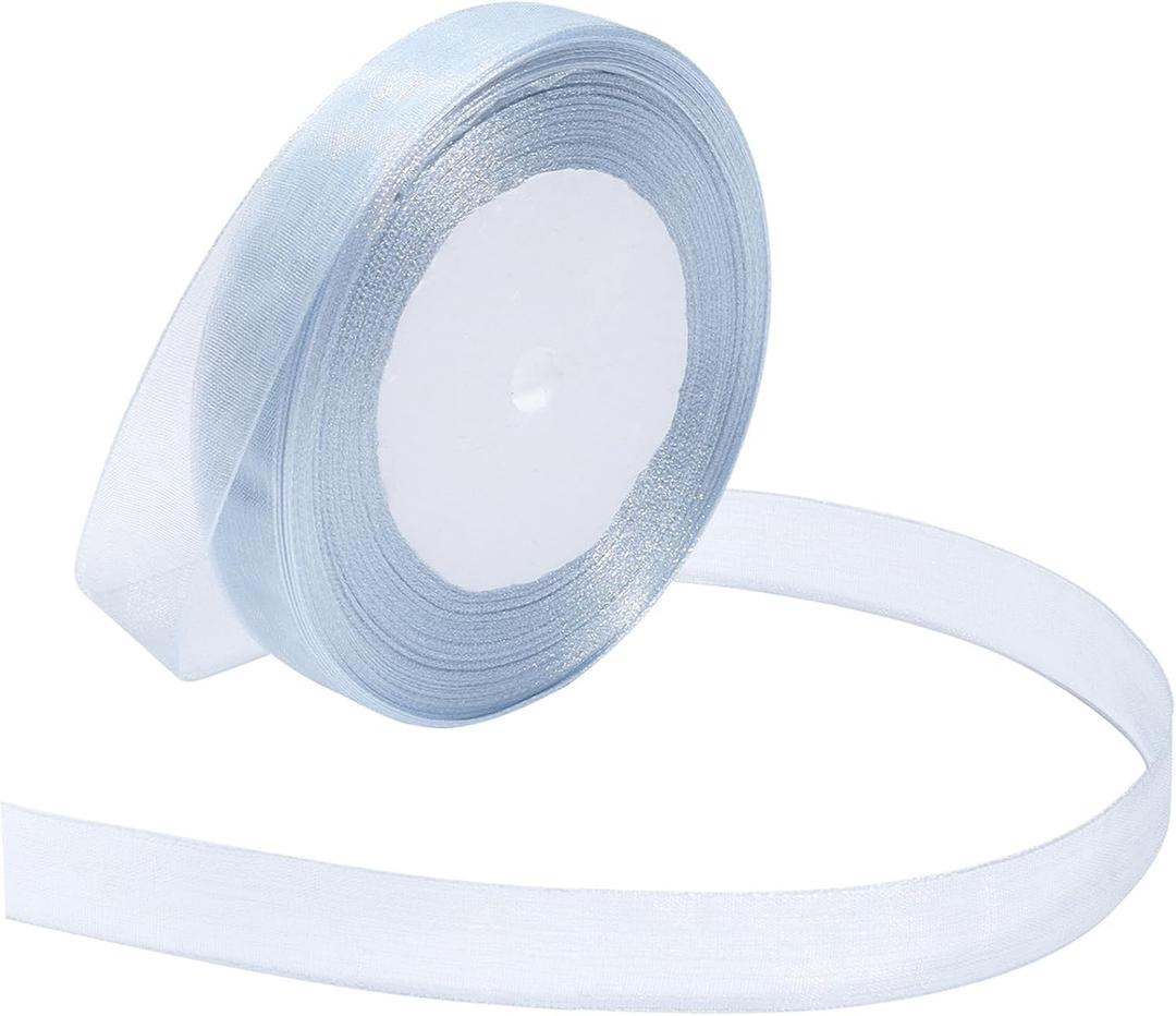 Dusty Blue Ribbon for Gift Wrapping 5/8 inch Sheer Organza Ribbon for Flower Bouquet Tulle Chiffon Ribbons for Wedding Invitations Christmas Decorations Crafts 50 Yards