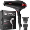 TREZORO Professional Hair Dryer, Ionic Ceramic Tourmaline Technology, 2000W Fast Quiet Drying, with Narrow & Wide Concentrator Nozzles, 3 Heat & 2 Speed Settings, Cool Shot Button, Black