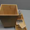 Bamodi Bamboo Bathroom Decor Set - 5-Piece Aesthetic Decorative Accessories for Restroom - 7x2.5X.2.5-Inch Set Includes Toiletry Box, Toothbrush Holder, Liquid Soap Dispenser, and Wooden Towel Tray