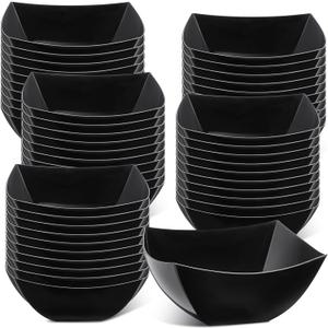 Tanlade 50 Pcs Square Plastic Serving Bowls Disposable Snack Salad Bowl Small Party Candy Bar Containers Taco Bar Serving Dishes for Buffet Chips Fruit(Black,16 oz)