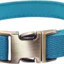 Dog Collar Polyester Cotton Webbing with Neoprene Inner Quick Release Bronze-Colored Buckle for Small Dogs (Blue, S)