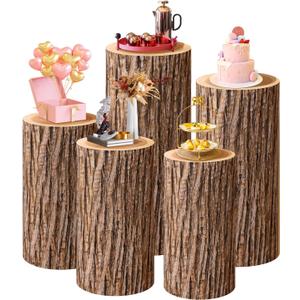 SaitiMade Set of 5 Wood Cylinder Stand Covers, Spandex Pedestal Stand Covers for Party, Wedding or Baby Shower Event Decor (Only Contains Cylinder Covers)