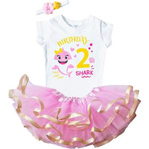 Luke and Lulu Birthday Outfit Girl Shark Design - 2nd Birthday Girl (24 Months, Pink Short)