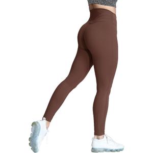 Aoxjox High Waisted Workout Leggings for Women Trinity Yoga Pants 26.5" (Medium, Dark Brown)