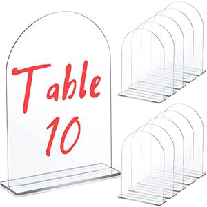 Juexica 10 Packs 5x7 Inch Clear Acrylic Arch Sign - Blank DIY Table Numbers with Stand for Weddings, Office Parties & Menus