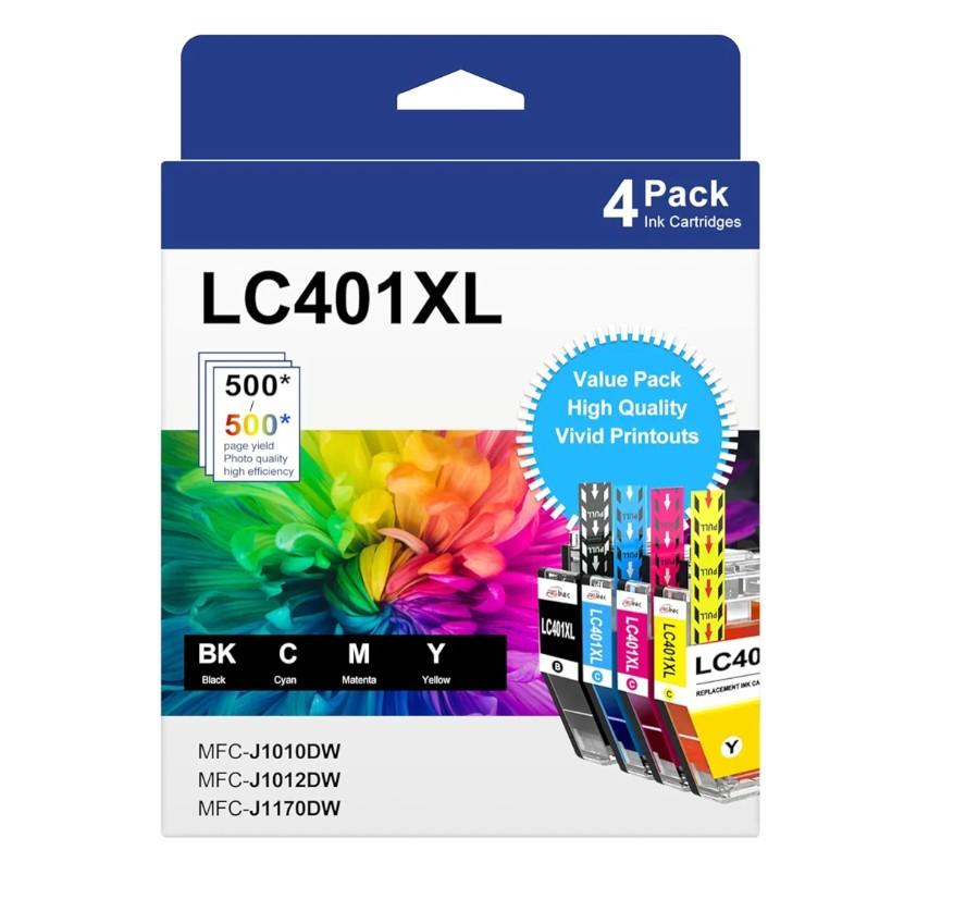 LC401XL Ink Cartridges for Brother Printer Compatible for LC401 Replacement for Brother LC401 Ink Cartridges LC401XL High Yield to use with MFC-J1010DW MFC-J1012DW MFC-J1170DW Printer (4 Pack, XL)