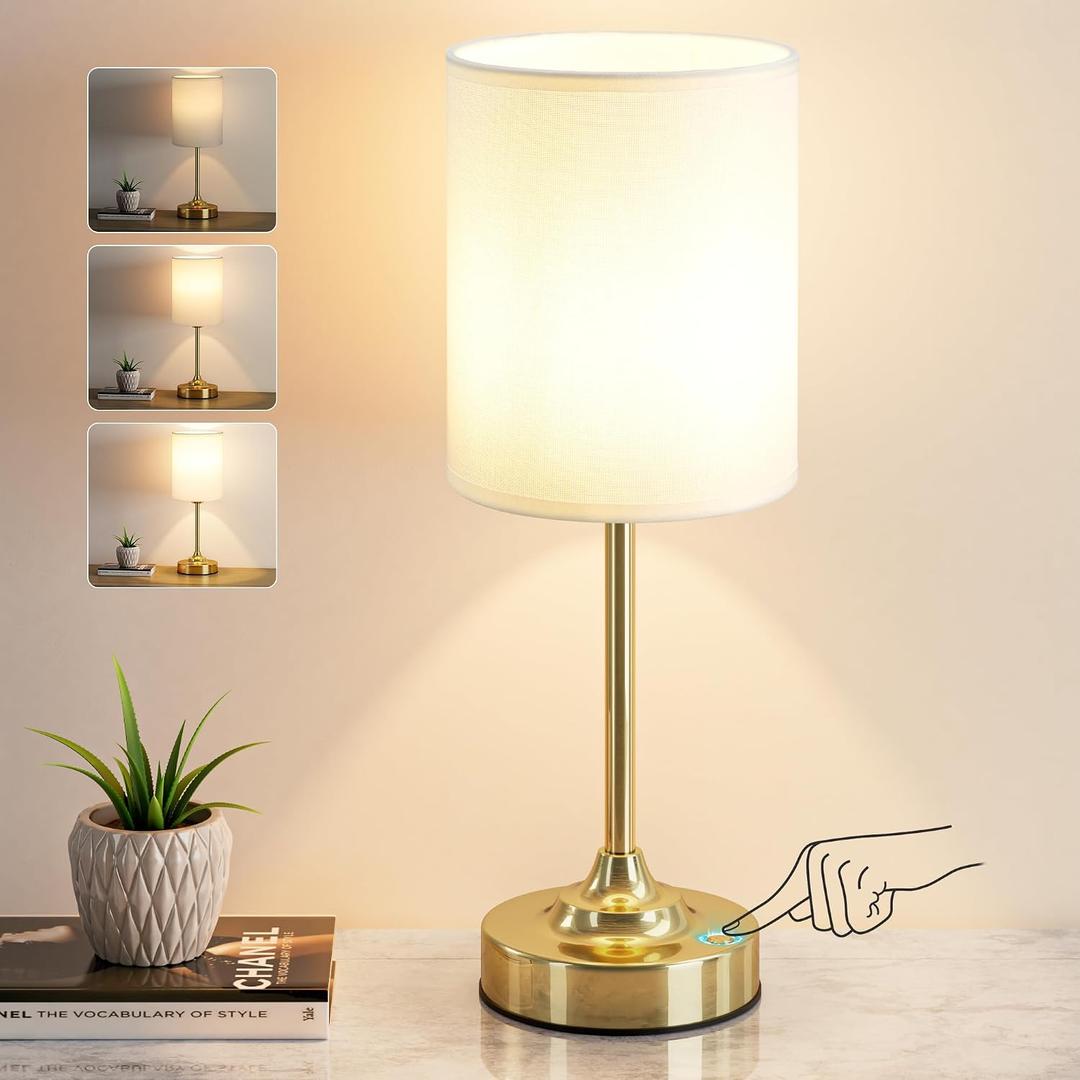 Rechargeable Table Lamp, Battery Operated, Touch Control, Brass, 3 Pack