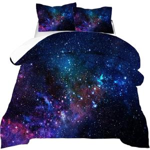 kxry Blue Purple 3D Galaxy Comforter Set Twin Size Outer Space Starry Sky Universe Bedding Sets for Girls Teens Kids 1 Comforter + 1 Pillow Case