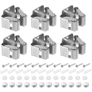 uxcell 12pcs Mop Broom Holder Wall Mount, 304 Stainless Steel Mop and Broom Holder, Wall Mounted Broom Hanger for Bathroom, Kitchen, Office, Grey