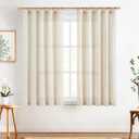 jinchan Short Linen Curtains 63 Inch Length 2 Panels Set Window Curtains for Living Room Bedroom Light Filtering Farmhouse Drapes Aesthetic Decor Kitchen Drapes, Back Tab, Linen Natural, 50W x 63L