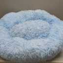 JOLLYVOGUE Medium Calming Dog Bed, Anti-Anxiety Donut Cuddler Cat Bed with Anti-Slip Bottom, Fluffy Faux Fur Machine Washable Pet Cushion for Medium Large Dog & Cat (31") (Light Blue)