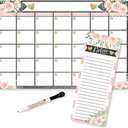 Hadley Designs - Floral Magnetic Fridge Dry Erase Magnetic Calendar for Refrigerator, White Board Calendar for Wall, Dry Erase Board, Notepad, Set Of 2