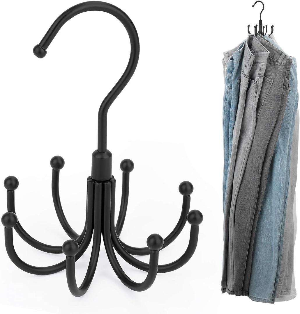 ZEDODIER 2 Pack Jean Hangers Jeans Organizer for Closet, Rotatable Sturdy 16 Hooks Jean Holder, Metal Space Saving Closet Organizers and Storage, Black
