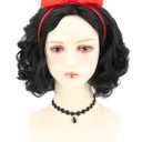 Women Wig Short Curly Bob Wigs Black Princess Wig with Bow Headband for Halloween Costume Party Cosplay Wig