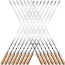 Idong 15 PCS Kabob Skewers 23.6" Large Size Flat Stainless Steel BBQ Skewers for Grilling Meat with Wood Handle, Reusable Metal Grilling Set for Koobideh Persian Shrimp Chicken Vegetable Kebab Fork