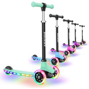 BELEEV A6 Kids Scooter with LED Light-Up Wheels & Deck, 3 Wheel Kick Scooter for Toddlers Girls Boys Ages 3-8, 4 Adjustable Handlebar, Lean to Steer, Non-Slip Deck, Lightweigh Scooter for Children (Green)