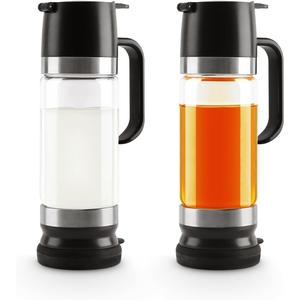 Aelga Coffee Syrup Dispenser, Honey Dispenser, 12 OZ Glass Syrup Bottles with Handle, No Drip Pouring, Coffee Bar Accessories for Coffee and Tea, Black 2 Pack