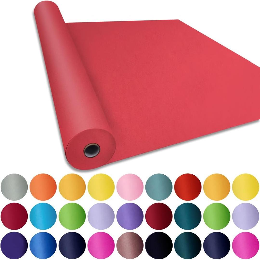 SMART&CASUAL 48" x 2,520" (210') Red Kraft Craft Paper Roll for Gift Wrapping Bulletin Board Bouquet Flower Art Packing Parcel Table Covering 80GSM 55LB (Red, 48" x 210')