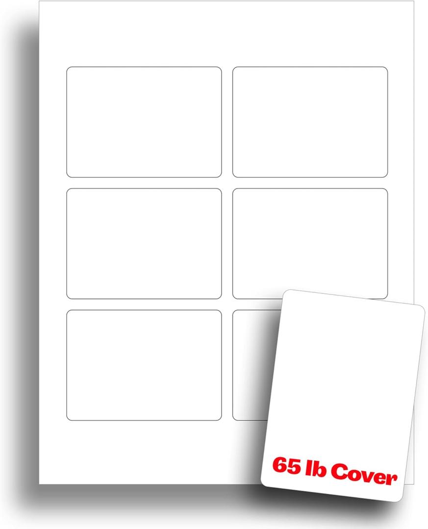 White Printable Playing Card Paper - Blank Playing Cards for Inkjet & Laser Printers - 65lb Cover - 20 Sheets / 120 Blank Playing Cards