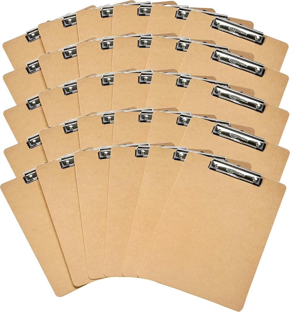 Amazon Basics Hardboard Office Clipboard, Letter Size, 9" x 12.5", Brown, 30-Pack