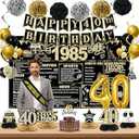 40th Birthday Decorations Men, Black Gold Back In 1985 Birthday Banner Decorations, Vintage 40th Birthday Table Decorations, Cake Topper, Balloons, Backdrop, Sash Party Supplies for Men