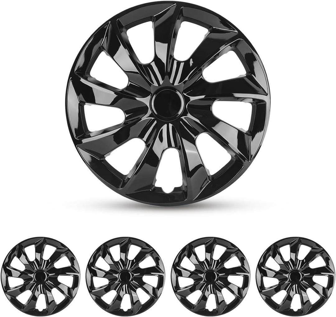 17" Hubcaps, Wheel Rim Cover, Universal Hub Caps Replacement, ABS Material, Exterior Accessories for Car Pickup Truck SUV, Set of 4, Black Lacquer