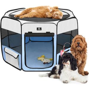 X-ZONE PET Portable Foldable Pet Dog Cat Playpen Crates Kennel/Premium 600D Oxford Cloth,Removable Zipper Top, Indoor and Outdoor Use (XL, Blue)