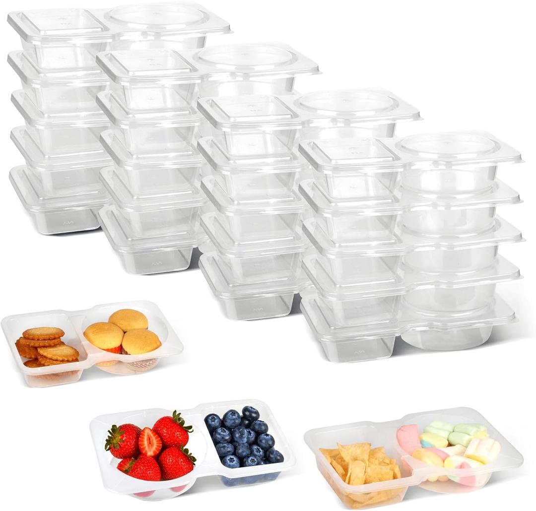 20Pcs Reusable Snack Containers with Lids,2 Compartment Condiment Container, Snack Box Container Portion Control, Snack Pack Containers for Refrigeration Sauce,Outdoor,Travel and Camping