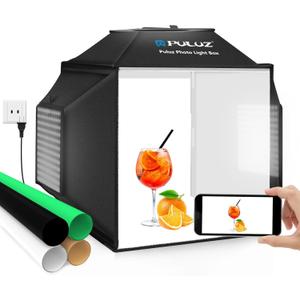 PULUZ 16x16 Inch Upgrade Photo Studio Light Box, Professional Dimmable Shooting Tent with 480 LED Lights & 4 PVC Backdrops, Portable Softbox for Jewelry, Small Product Photography