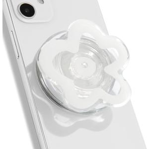 OnTheGrip Cute Transparent Daisy Flower Shape Design Mobile Phone Grip Compatible with Magsafe Multi Functional Collapsible Stand Holder for Smartphone Tablet Cell Phone Accessory (White)