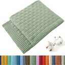 TREELY 100% Cotton Knitted Throw Blanket Couch Cover Blanket (60 x 80 Inches, Light Sage Green)