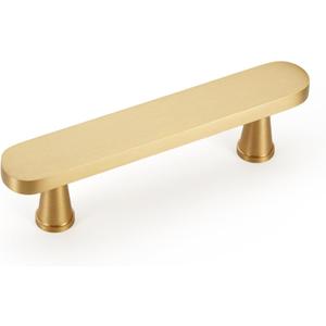 2-Pack Solid Brass Cabinet Pulls, Gold Handles for Cabinets, Gold Dresser Drawer Pulls, Modern Kitchen Hardware, 3 Inch Hole Center, Brushed Finish