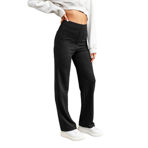 LAFOURAM Women's Straight Leg Pants High Waisted Business Casual Work Trousers with Pockets, Size XL