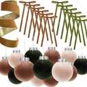 Christmas Velvet Ornaments Decor Kit 2.36'' Christmas Tree Ornaments Balls Vintage Velvet Bows 5.5 Yard Ribbon for Xmas Tree Hanging Decorations, Green and Brown