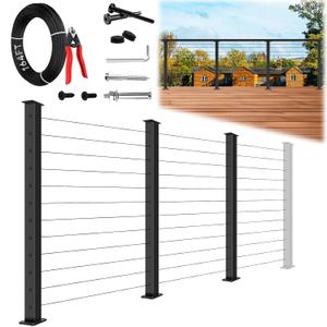 8ft-12ft Modular Cable Railing Post Kit 42" T304 Stainless Steel 3 Level Post Kit, Surface Mount Black Cable Railing System for Decks Length Adjustable Easy DIY, 164ft 1/8" Wire(No Handrail)