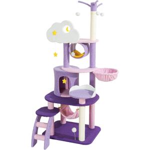 Lucky Monet Cute Cat Tower 65 Inches, Unique Cat Tree Large Tall for Indoor Cats, Purple Pink Cloud Big Cat Tree Cat Castle Mansion Condo for Large Cats Activity Trees with Scratching Post Hammock