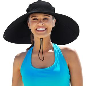 Leotruny Women Super Wide Brim Sun Hat UPF50+ Waterproof Bucket Hat for Fishing, Hiking, Camping (One Size, C04-black)