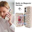 Cavor Compatible with iPhone 16 Wallet Case with Card Holder, Credit Slots Kickstand Stand Phone Case for Women Men, PU Leather Protective Case-Beige Leopard