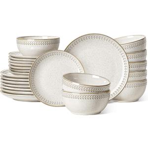 LE TAUCI 24 Piece Dinnerware Sets for 8, Large Plates and Bowls Sets, Ceramic Dishes Set for 8, Modern Stoneware Tableware, Chip Resistant, Ideal for Hosting, Reactive Beige (8"&10" Plate, 27oz Bowl)