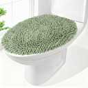 Chenille Elongated Toilet Seat Cover 19.5"x 15" Machine Washable Solid Toilet Lid Cover Adjustable Rubber Backing Fits Only 18-19.5" L x 14-16" W Elongated Toilet Seat (Sage Green)