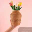 Rattan Vase, Small Braided Boho Vases for Pampas Grass & Flower Arrangement, Hand Woven Vases Decor, Rustic Farmhouse Round Wicker Vase Basket for Centerpieces,6" D x 8" H, Brown