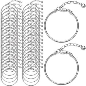 Hicarer 27 Pieces Snake Charm Bracelet Chain Adjustable Charm Bracelet Chain with Heart Shape Extender Copper DIY for Women Jewelry Making(7.9 Inch,Silver)