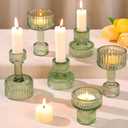 Candlestick Holders Bulk, 6 Pcs Green Combination Candle Holders Set, Crystal Candle Holders for Wedding, Table Centerpiece, Home Decoration