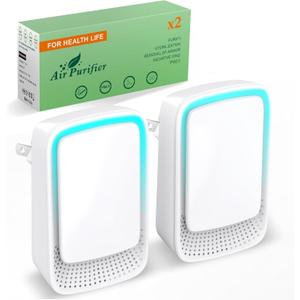 Plug In Air Ionizers - Negative Ion Technology Air Purifier - Quiet Operation Air Freshener for Home, Bedroom, Office, Garage Room - Portable Air Purifiers Odor,Pets Smell - Air Cleaner White (2 Pack