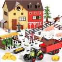 Pupu Pig Farm Animals Barn House Toys - Kids Tractor Toy with Lights & Sound, Horse Stable, Cowshed, Chicken Fence, Animal, Farm Accessories, Easter Birthday Gifts for Boys Toddlers Ages 3+