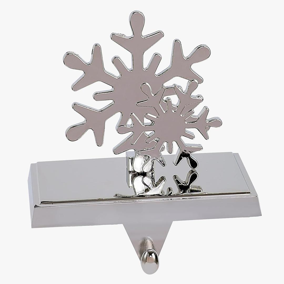 Amooca Christmas Stocking Holders Non-Slip Metal Hooks Fireplace Mantle Stocking Hanger for Christmas Party Decorations (Snowflake Silver, 1 Pack)