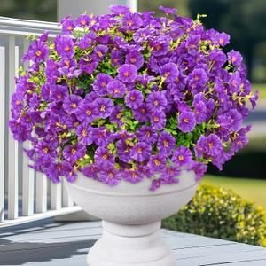 Yastouay Artificial Flowers for Outdoors, 14 Bundles Fake Outdoor Flowers, UV Resistant Artificial Plants & Flowers for Decoration, Purple Realistic Morning Glory for Outdoor Porch Garden Decoration