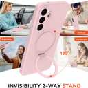 for Galaxy S26 Case with Stand, Slim Liquid Silicone Phone Cases for Samsung Galaxy S26 Compatible with MagSafe, Full Camera Protection Magnetic Kickstand Cover Case for Samsung S26, Pink