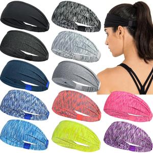 CLLOT 12 Pack Mens Running Headband,Womens Sweatband Sports Headband for Running,Cycling,Basketball,Yoga,Fitness Workout Stretchy Unisex Hairband