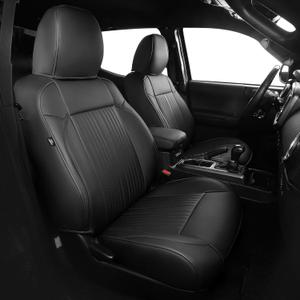 FREESOO Leather Car Seat Covers Fit for Toyota Tacoma 2016-2023 Full Coverage Seat Cover for Double/Crew Cab SR/SR5/Limited/TRD Pro/TRD Sport, Pickup Truck Seat Covers (5 Seats, Black)